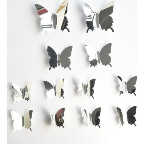 12Pcs 3D Mirrors Butterfly Wall Sticker Decal Wall Art Removable Wedding Decoration Kids Room Decoration Sticker
