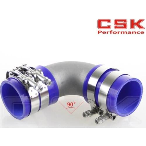 50mm 2" Cast Aluminum 90 Degree Elbow Pipe Turbo Intercooler+ silicone hose kit blue