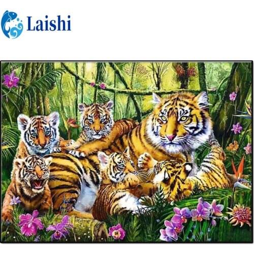 5D DIY Forest animal landscape, tiger family Diamond Painting Full Square drill Home Decoration Embroidery Handcraft Art Kits