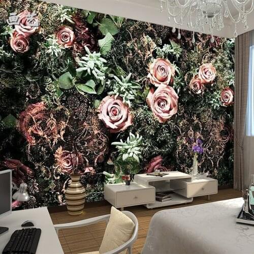 Bacaz Vintage 8D Leaf Rose Flower Wallpaper Mural for Bedroom Background 3d Flower Wall Mural Wall paper 3d Wall Decor