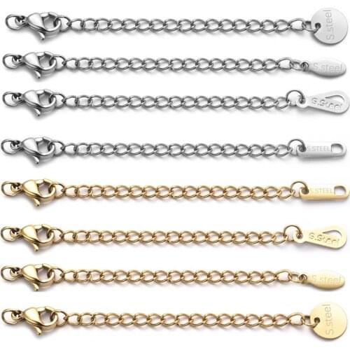 10pcs Stainless Steel Extended Extension Bracelet Necklace Tail Chain Lobster Clasps Connectors For DIY Jewelry Making Findings