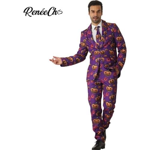Crazy Suit 2018 Halloween costume adult Men`s Pumpkin Costume Suit jacket pants tie 3 pieces set fantasia blazer for men
