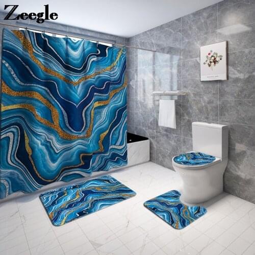 Home Decoration Bathroom Carpet Rug Washable Bath Mat Polyester Shower Curtain Set Absorbent Toilet Mat Anti-slip Floor Carpet