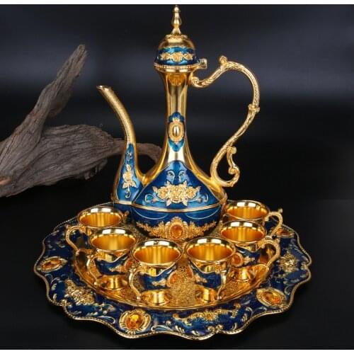 European alloy wine cup goblet white wine cup Russian European wine set wine pot alloy gold 8-piece set wine glass set