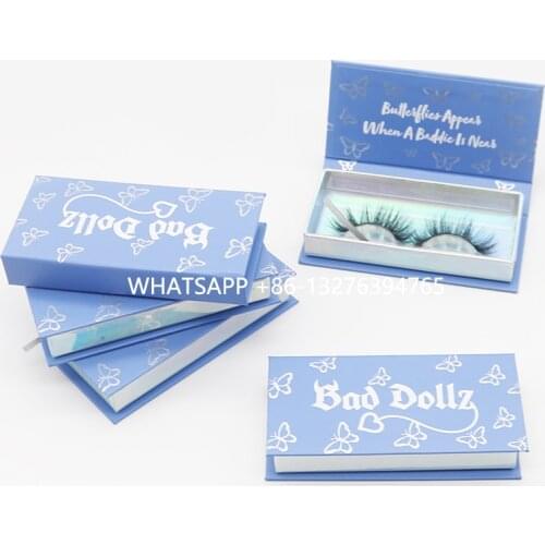 Hot Stamping Butterfly Sky Blue Rectangle Mink Eyelashes Boxes With Tray Custom Lashes Cases Packaging With Logo Real Mink Lash
