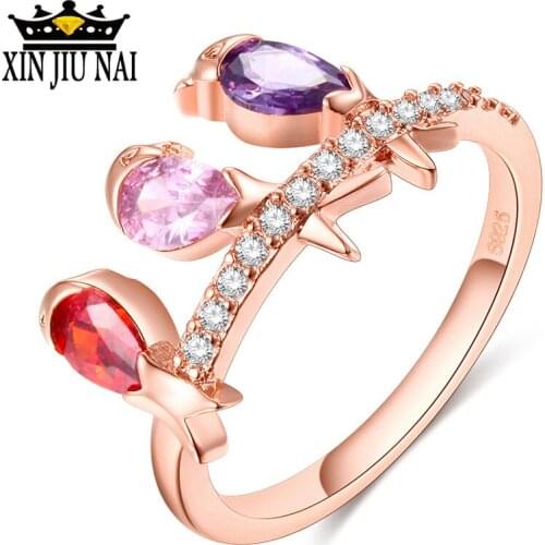 Personality tri-color stone hand-set flower Kingship, crown jewel ring color zircon ring to send his girlfriend a beautiful gift