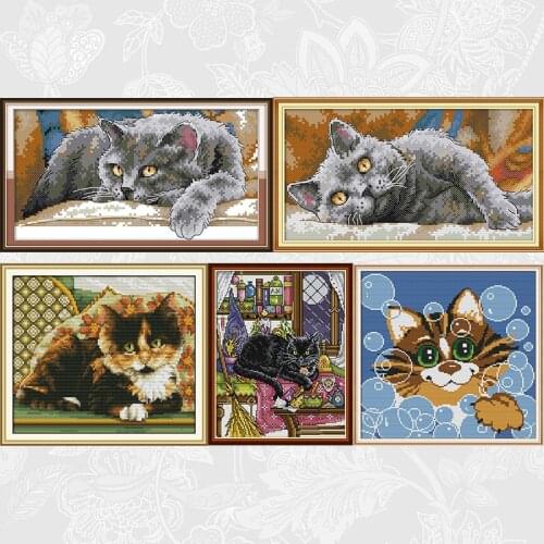 Cat series Paintings Cross Stitch Printed Canvas DIY Hand Made Embroidery Sets for Needlework DMC Cotton Thread Crafts