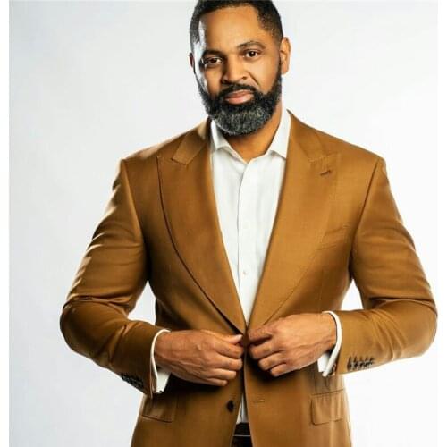 Brown Groomsmen Wedding Tuxedos Two Button Best Men Groom Suits Plus Size Prom Party Blazer Jacket(jacket+pants)