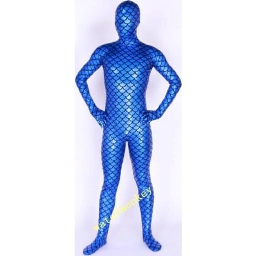 Halloween cosplay costume blue color big fish-scale patterns tights jumpsuit full Bodysuit Zentai Suits Fancy