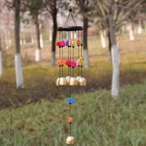 Creative Door Hangings Yunnan Colorful Wooden Fish 6 To 8 Brass Bells Wind Chime Shop Home Decor Lovers Wedding Gifts