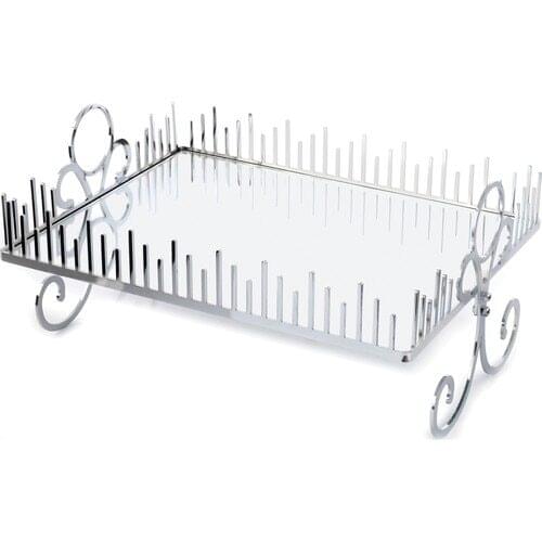 Laser Footed Presentation Silver Color Tray Presentation Tray Aid Mubarak Decoration Ramadan Kareem Home Accessory