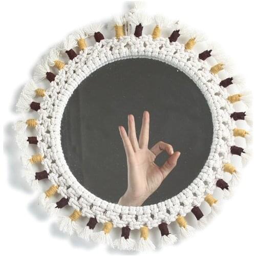 Macrame Mirror Handmade Tapestry Makeup Mirror Compact Bohemia Decoration Home Bedroom Decorative Mirrors Wall Mirrors