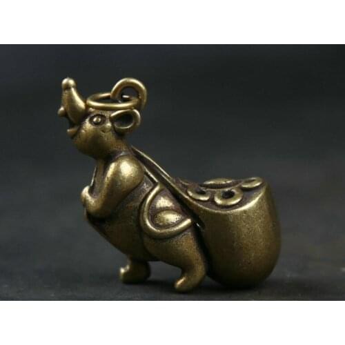 Small Curio China Bronze Lovable Zodiac Animal Mouse Money Wealth Pendant