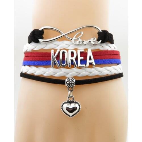Infinity love Korea Bracelet heart Charm love Korea Flag girl bracelets & bangle south korea jewelry