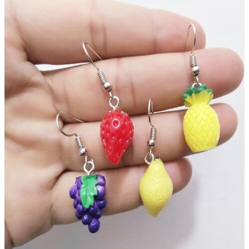 Yungqi Cartoon Resin Pineapple Grape Strawberry Mango Shape Earrings Fruit Drop Earrings for Girls Women Children Gift Jewelry