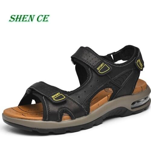 SHEN CE Genuine Leather Mens Sandals Hiking Sandal Summer Beach Water Waterproof Outdoor Walking Cowhide Men Shoes