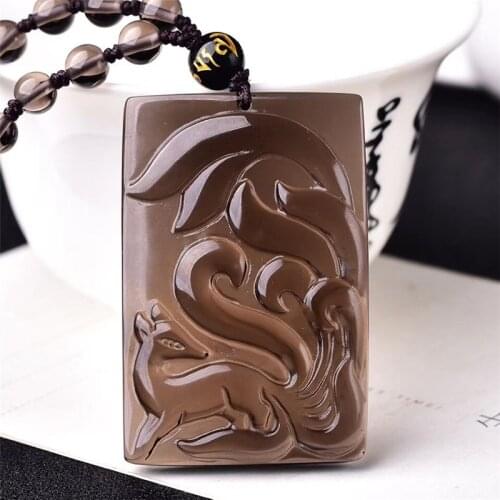 2019 Men Necklace Pendant Natural Iced Obsidian Fox Pendant Nine-tailed Fox Pendant Necklace Gift for Men Fashion Jades Jewelry