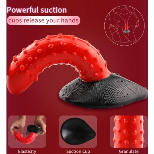 Soft Liquid Silicone Animal Dildo Realistic Red Tongue Butt Plug G Spot Big Realistic Dildos Suction Cup Sex Product Men Women