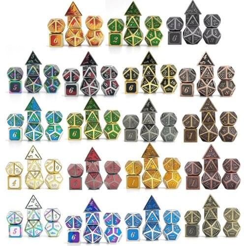 Italic Style Metal Dice Set,7 PCS Metallic Role-playing DND Game Dice with Free Metal Case for D&D Game Role Playing