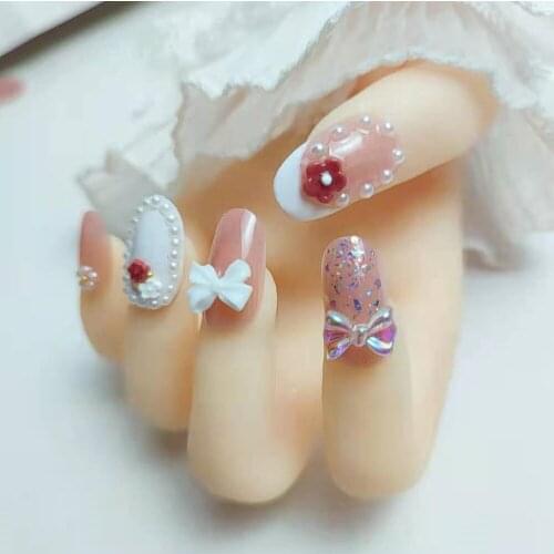 Bowknot Nail Piece False Nails 24 Pcs Save Time Adhesive Jelly Nail Patch Cute Princess Manicure For Nail Salon Art Diy Stickers