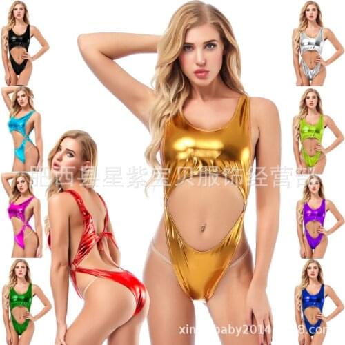 The new 2021 European and American wind sexy lingerie backless dew shall break wind imitation leather jumpsuits. 2106