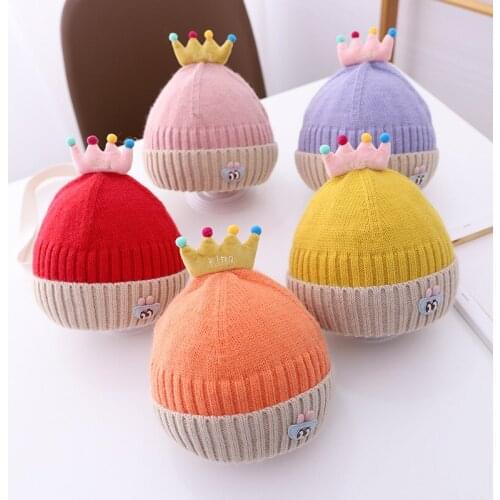 New Arrival 2020 Winter Kids Hats Girls Thicken Warm Knitted Crown Beanie Hat Cap Woolen Children Baby Girl Hats and Caps шапка