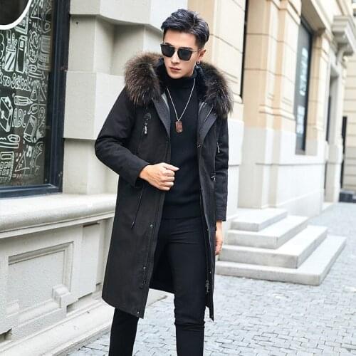 Real Fur Coat Men Rabbit Fur Liner Raccoon Fur Collar Plus Size Winter Coat Natural Fur Parka Long Jacket FX771816-1 YY718