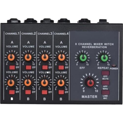 Portable Digital 8-Channel Stereo Sound Mixing Console Reverb Effect Audio Mixer Microphone Accessories