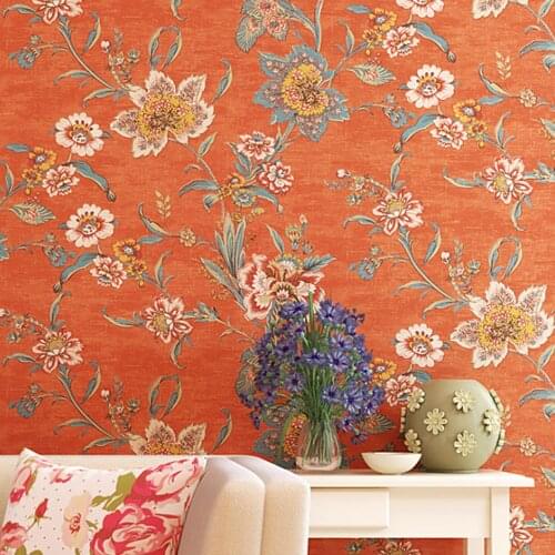 Q QIHANG American Country Retro Pastoral Big Flower Living Room Bedroom TV Background wall Non-woven Wallpaper 0.53m*10m=5.3m2