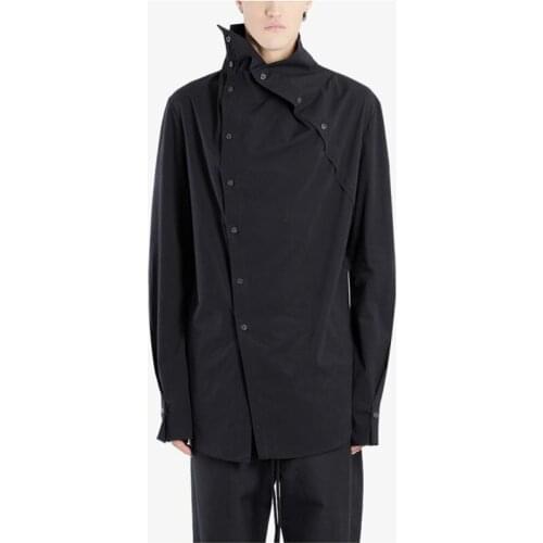 Deconstructed Black double-breasted irregular high-neck long-sleeved shirt niche designer brand mens clothing