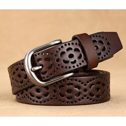 New Fashion Cowskin Women Belt Hot Ladies Real Cow Genuine Leather Hollow Out Belt Straps Girls Accessories All-match Waistband