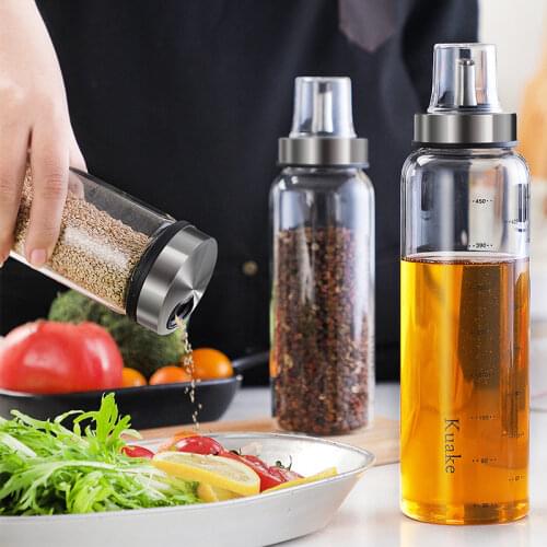 200/300/500ML High Borosilicate Glass Seasoning Can Pepper Spice Shaker Kitchen Salt Sesame Condiment Seal Bottle and Rotary Lid