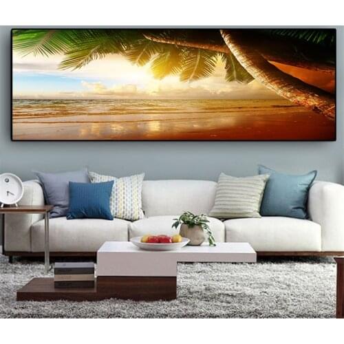 Sunsets Natural Sea Beach Coconut Palm Panorama Landscape Cuadros Canvas Painting Posters and Prints Wall Art Picture Home Decor