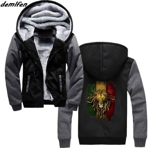 Animal Lion Print Hoodie Men Thick Zipper Sweatshirt Fashion Casual hoody Hip Hop Jacket Tops Harajuku Streetwear