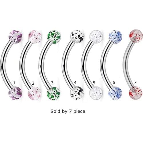 Lots 7 Piece Curved Barbell Eyebrow Piercing 16 Gauge Stainless Steel Unisex