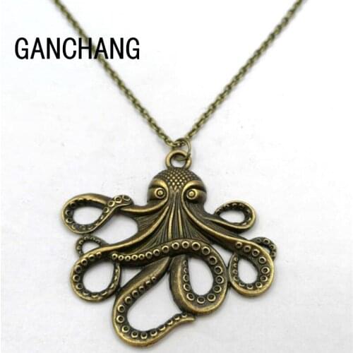 Vintage Octopus Pendant Necklace Collares For Women Ocean Beach Jewelry Fashion Long Chain Necklaces