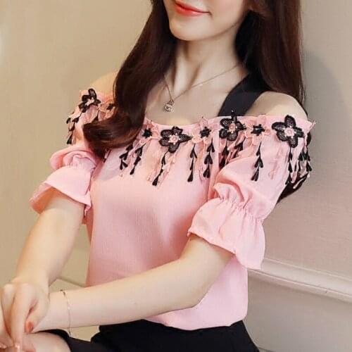 Blouses Woman 2021 Summer Clothes For Women Slash Neck Off Shoulder Top Short Sleeve Chiffon Blouse Women Shirts Blouses A716