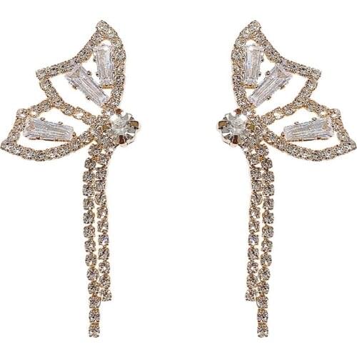 Crystal Shining Butterfly Earrings For Women Simple Geometric Tassel Bling Stud Earrings Jewelry Gift