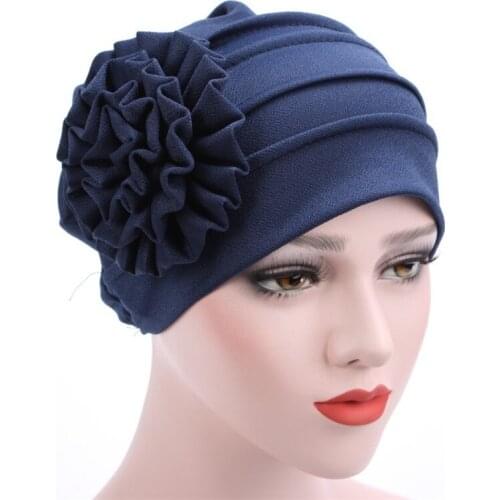 Side Flower Women Muslim Turbans Bonnet Stretchable Plain Floral Inner Hijab Africa Wrap Head Scarf Islamic Headwear Turbanet
