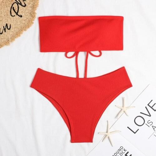 Womens 2021 Off Shoulder Bikini Set 2 Piece Swimsuit Brazilian Swimwear Sexy Triangle Bathing Suit For Beach Swimming Biquini