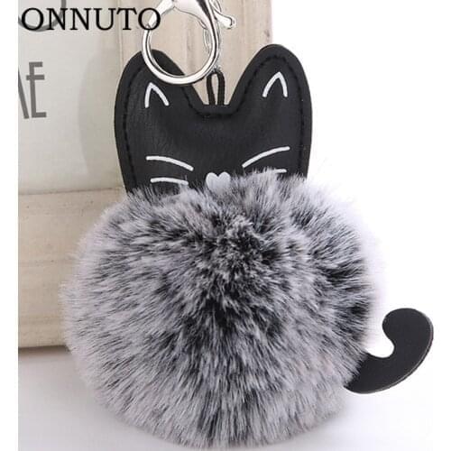 Women Fluffy Cat Pompom Bunny Keychain Llavero Pom Pom Key Chain Faux Fur Ball Bag Chaveiro Sleutelhanger Pompon Porte Clef
