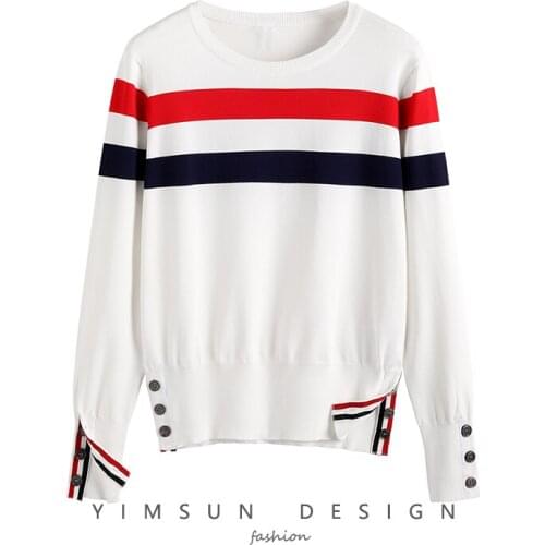 TBB wind 2021 early autumn new age reduction wild round neck color stripe hit color long-sleeved loose ice silk sweater