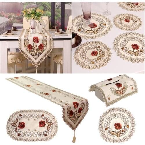 1PC Christmas Table Runner Retro European Pastoral Embroidered Floral Tablecloth Table Runner Home Kitchen Dining Room