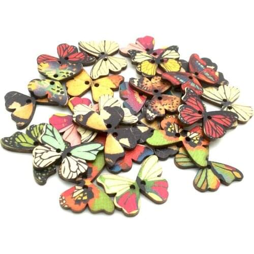30PCS 21X28mm 2 Holes Colorful Butterfly Wooden Buttons Fit Sewing And Scrapbooking Sewing Buttons For Craft DIY Mixed SC114