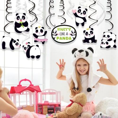 30pcs PVC Cartoon Cute Panda Bamboo Party Spirals Ceiling Hanging Swirls Birthday Baby Shower Party Wall Decorations Swirls