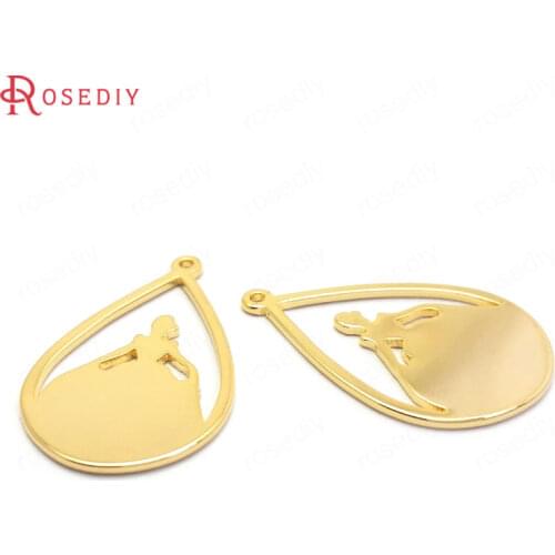37009)8PCS 25x16MM 24K Gold Color Brass Drop Princess Charms Pendants High Quality Findings Accessories Jewelry Making Supplies