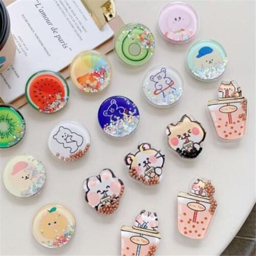 Cartoon 3D Quicksand Fruits Juice Expanding Stand Mount Phone Socket Fold Mobile Phone Pocket Desktop Bracket Phone Stand Holder