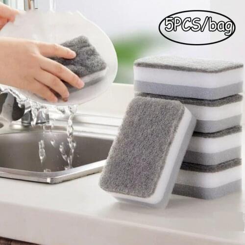 5Pcs/Set Double Side Three Layer Sponge Cleaning Scouring Pads Wipes Home Kitchen Cleaning Tools