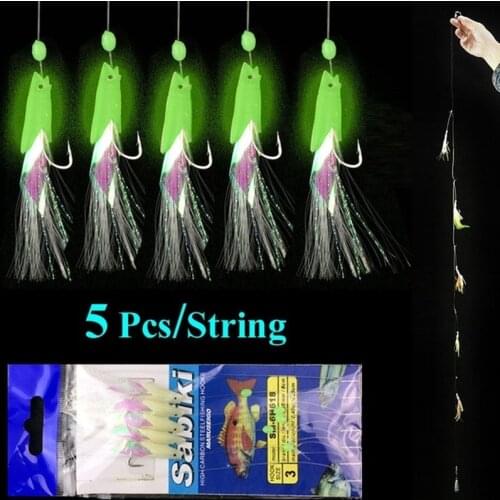 5pcs /Lot New Sabiki Soft Fishing Lure Rigs Bait Jigs Lure Soft Lure Worn Fake String Crystal Barbed Hook Fishing Lures