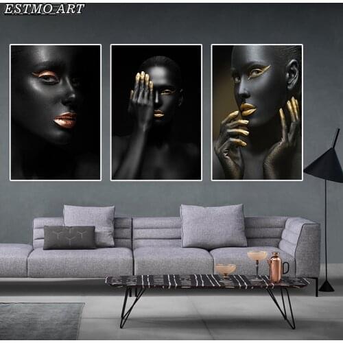 African Art Black and Gold Woman Canvas painting classic Bedside Posters picture Scandinavian Modern art Decorative Paintings